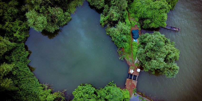Scenic image of the beautiful lake in the majestic landscape of Western Ghats