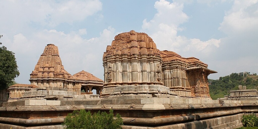 Detailed view of the temple showcasing its grand architecture and sandstone walls