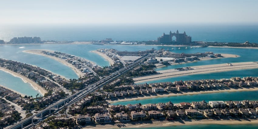 Image of the palm-shaped island is known for wakeboarding in Dubai