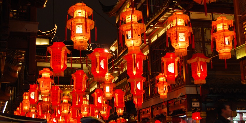 View of the decor for the Moon festival at the Chinese temple in Mumbai