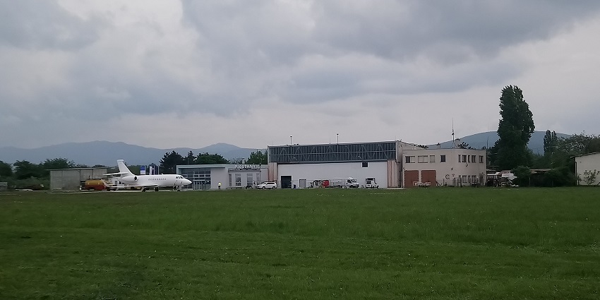 An occasional, white chartered flight parked at the Piešťany Airport in Slovakia.
