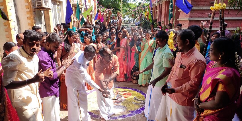 People who are beautifully dressed to celebrate, one of the main crop festivals in India.