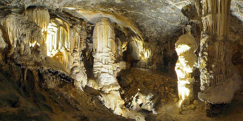 Postojna Cave is illuminated and creating a mesmerizing underground landscape in Slovenia.