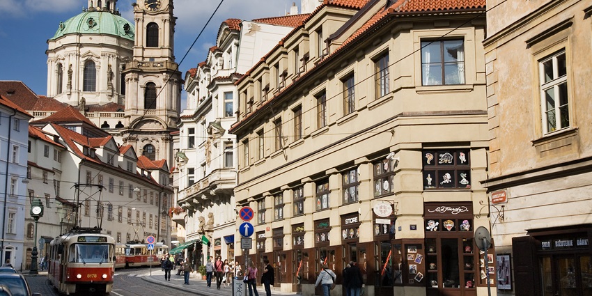 An image showing downtown Prague, Czech Republic, with historic buildings and urban landscape