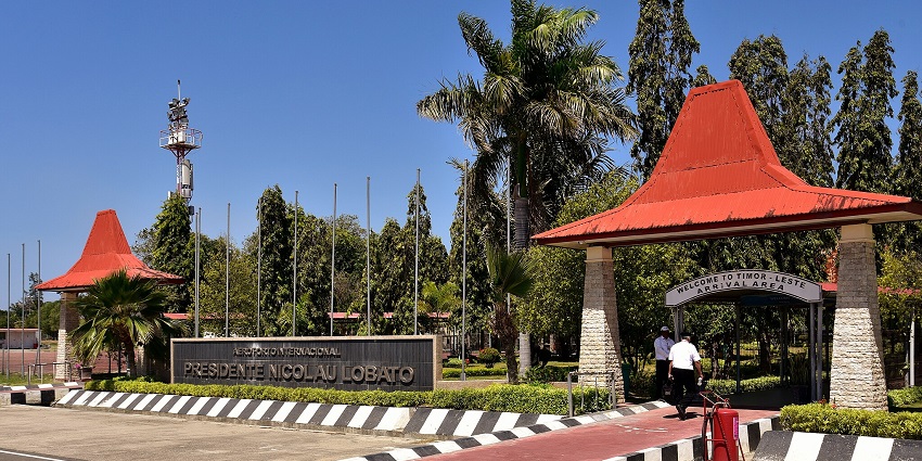 Entrance of the arrival area of Presidente Nicolau Lobato International Airport in East Timor.