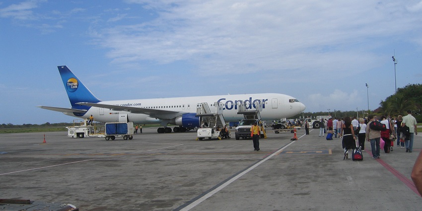 A Boeing 767-300 aircraft of Condor/Thomas Cook at Punta Cana Airport.