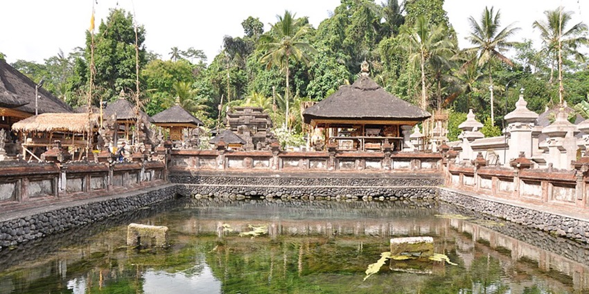 Tirta Empul Temple in Bali, known for its sacred spring water, used for Hindu rituals.