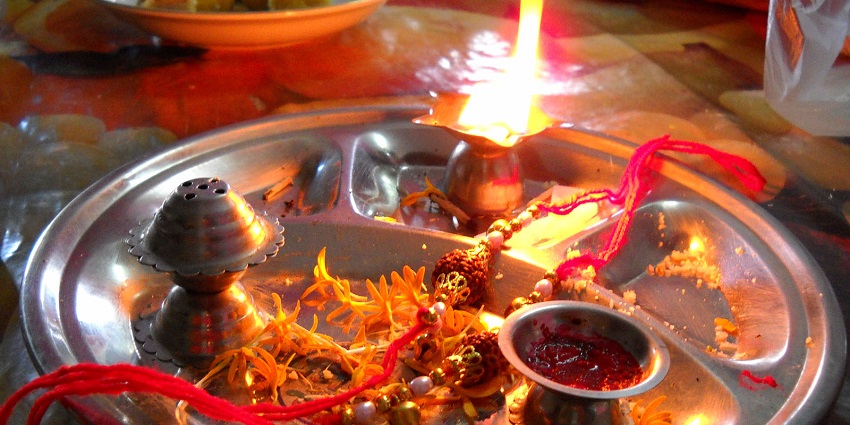An image of the aarti plate for Raksha Bandhan celebration, a popular Indian festival in August.