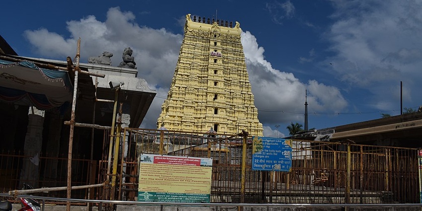 A view of the grand Ramanathaswamy, a famous temple with its long corridor.