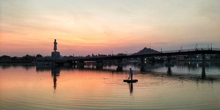 An image of a serene view of Ranchi Lake, one of the best lakes in Ranchi during sunset