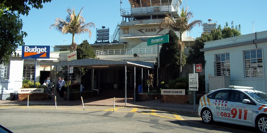 View of the Air Traffic Control tower of the Rand Airport in Johannesburg, South Africa.