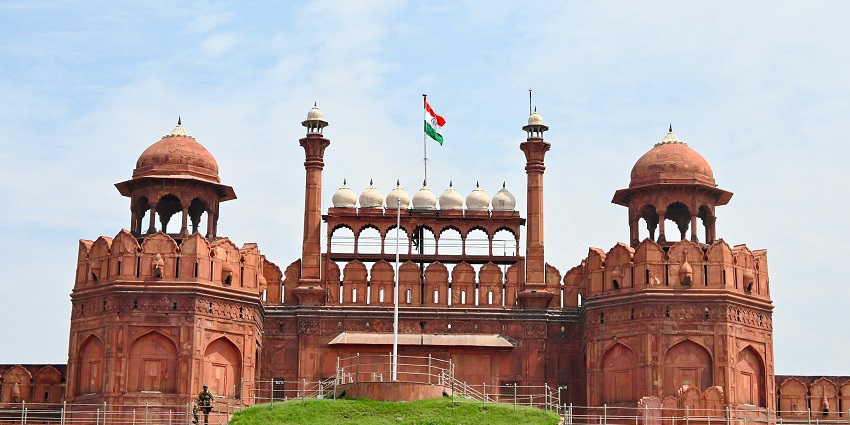 Tourists exploring the green garden inside the Red Fort, one of the world’s biggest forts