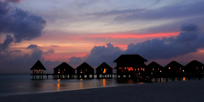 Things to do in the Maldives in February include relishing breathtaking sunset views from private decks.
