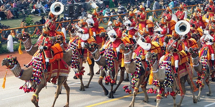View of Republic Day parade on Rajpath, one of the festivals in January in India.