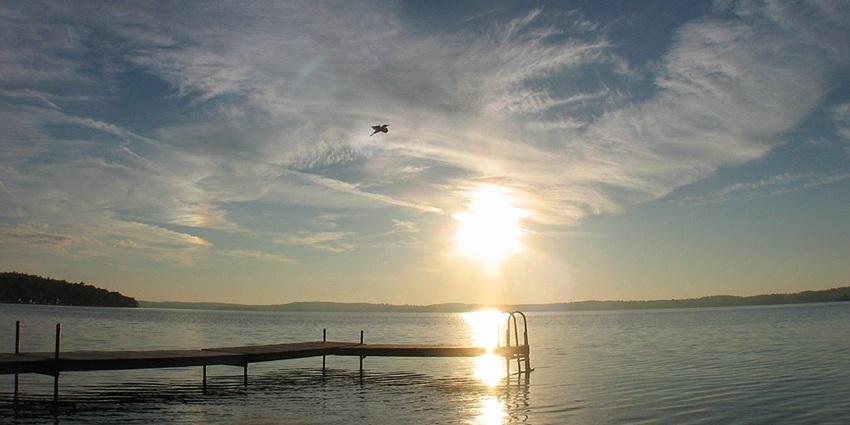 Rice Lake’s shimmering waters stretching for miles, one of the lakes in Oshawa, Canada.