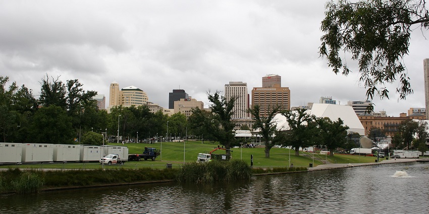 Serene night view of the River Torrens and Elder Park, one of the places to visit in Adelaide at night.