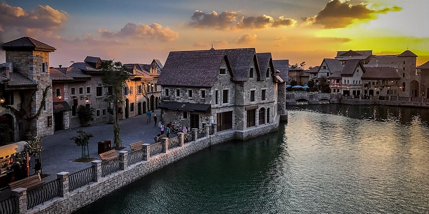 Explore themed dining, entertainment, and waterfront attractions at Riverland Dubai.