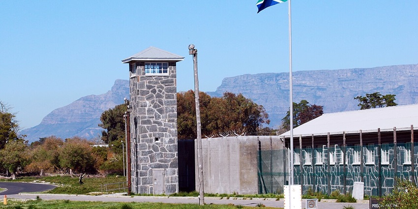 A historical prison cell in Robben Island jail museum, where Nelson Mandela was once imprisoned.