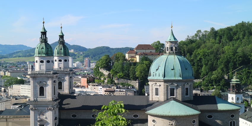 The grand Salzburg Cathedral with its striking white façade and twin towers
