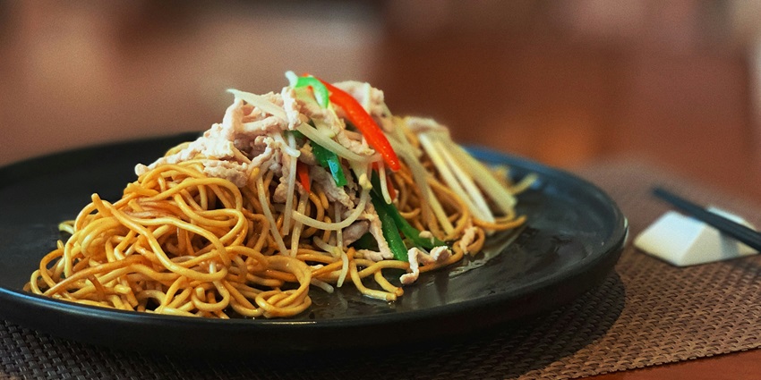 A glimpse of noodles being sold at one of the eateries near the Buddha Stupa Nepal.