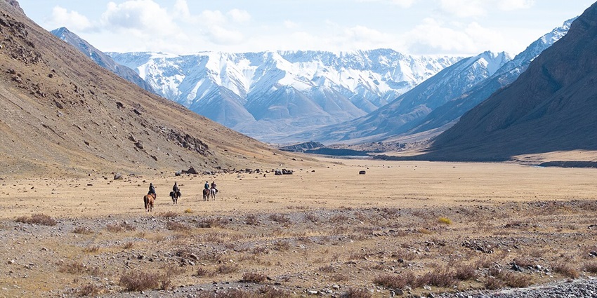 A view of Sarychat-Ertash State Reserve, one of the top places for snow leopard trekking.