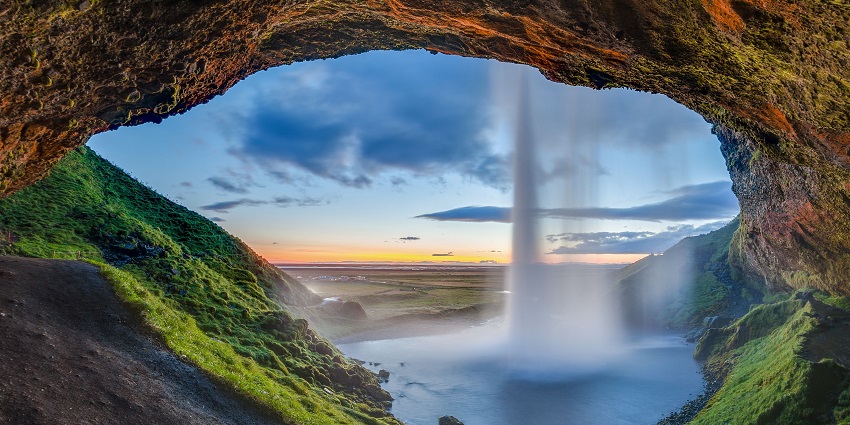 The beautiful waterfalls, where visitors can walk behind the cascading water curtain.