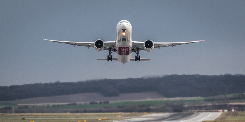 A small aircraft is landing at the running of Shakawe Airport, one of the airports in Botswana.