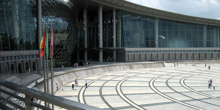 A view of the amazing interior area of the space museum located in Shanghai, China.
