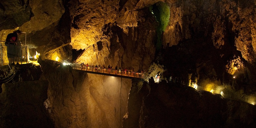 Amazing and stunning golden view of the underground marvel of Škocjan Caves in Slovenia