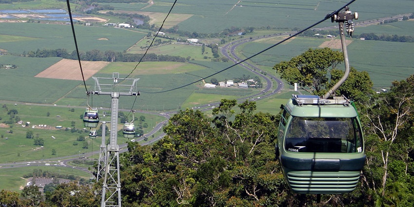 Skyrail Rainforest Cableway offers stunning aerial views of the rainforest and Barron Falls.