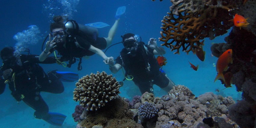 An image resembling people snorkelling, one of the best water sports in Benoa Bali.