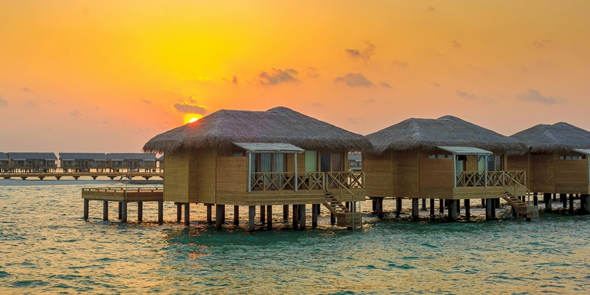 Image of picturesque sunset view at Overwater Bungalows in Maldives