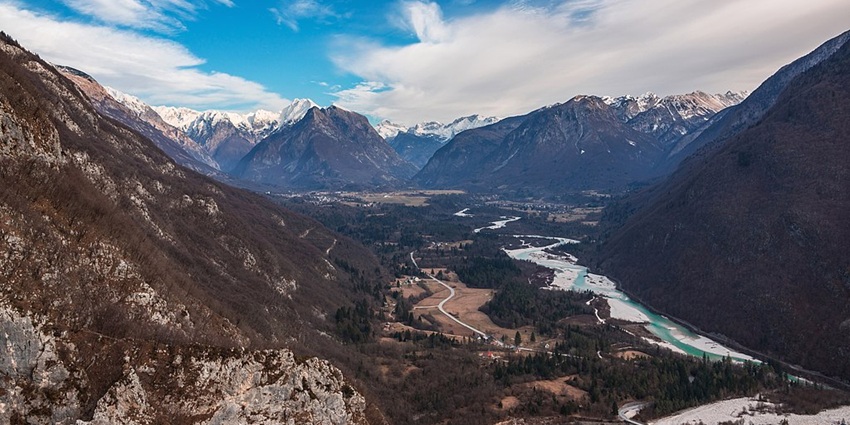 Valentine’s Day in Slovenia near the valley with emerald-green waters, offering thrilling outdoor activities like rafting, hiking, and paragliding.