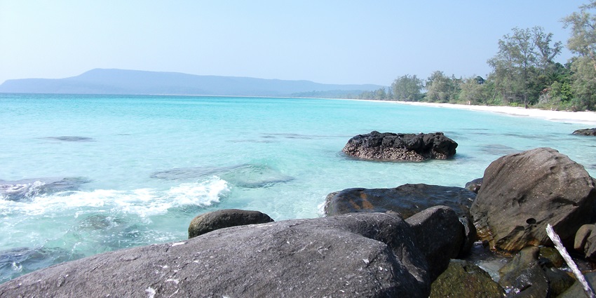 An image showing Sok San Beach Bay with sandy shores, a famous place near Koh Rong Island