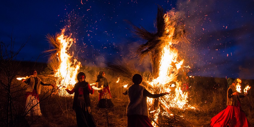 A view of the folk dances performed during the festival of Spring Equinox in March.