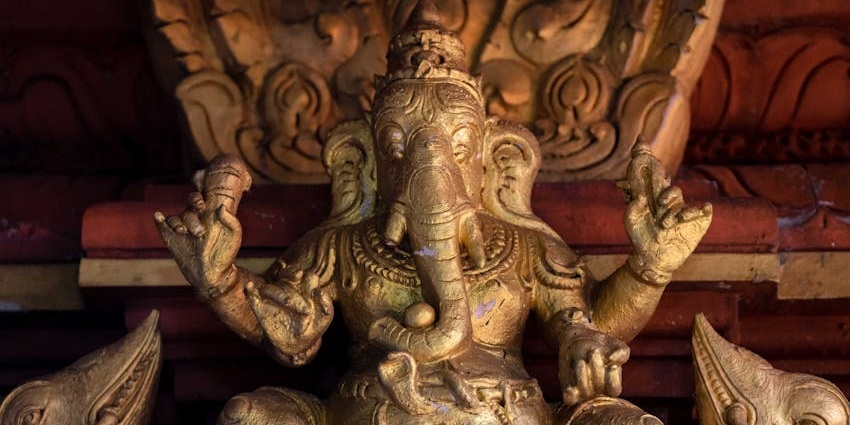 A figure of Lord Ganesha located in the premises of Sri Varatharajah Perumal Temple.