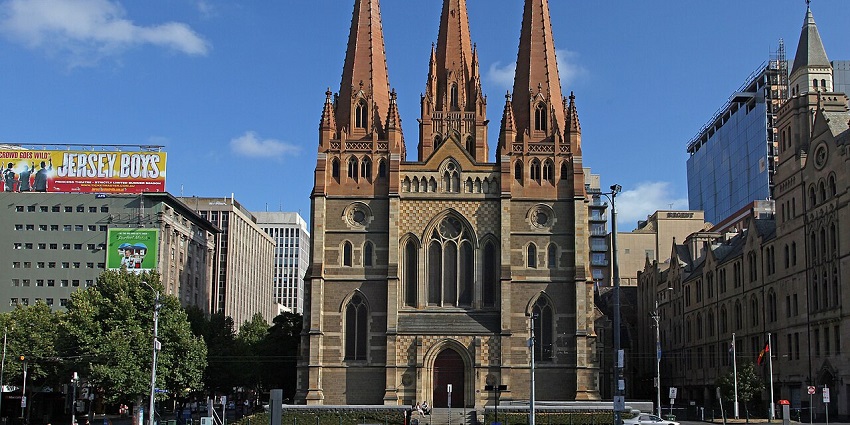 St. Paul’s Cathedral, with a striking sandstone exterior and detailed Gothic architecture.