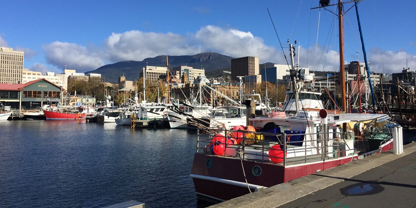 An image of the Waterfront, a tourist destination and one of the things to see in Hobart, Australia.