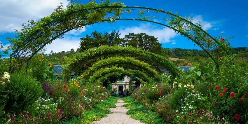 View of the beautiful garden pathway, adorned with greenery and vibrant flowers