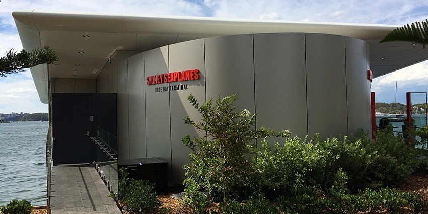Sydney Seaplanes terminal at Rose Bay, located near the river water, welcomes visitors.