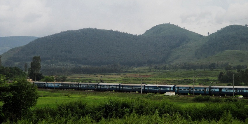A train passes through the picturesque Araku Valley in Eastern Ghats in Andhra Pradesh.
