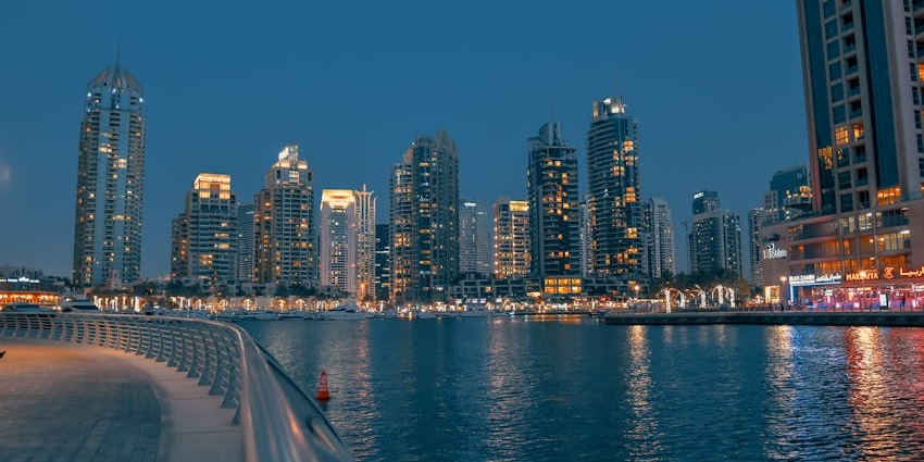 Dubai Marina is a picturesque waterfront area known for its stunning skyscrapers.