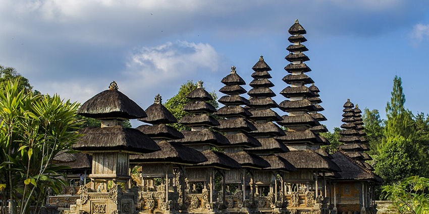 A beautiful royal water temple with serene gardens and intricate Balinese design