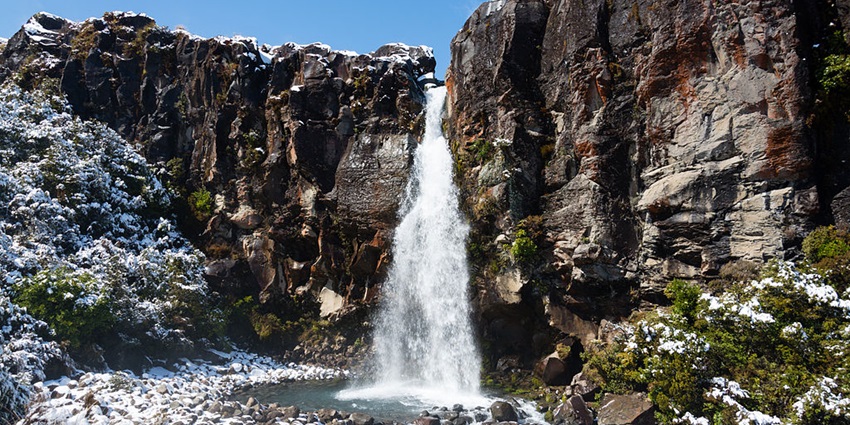 A view of Taranaki Falls, another beautiful waterfall located in the Tongariro National Park.