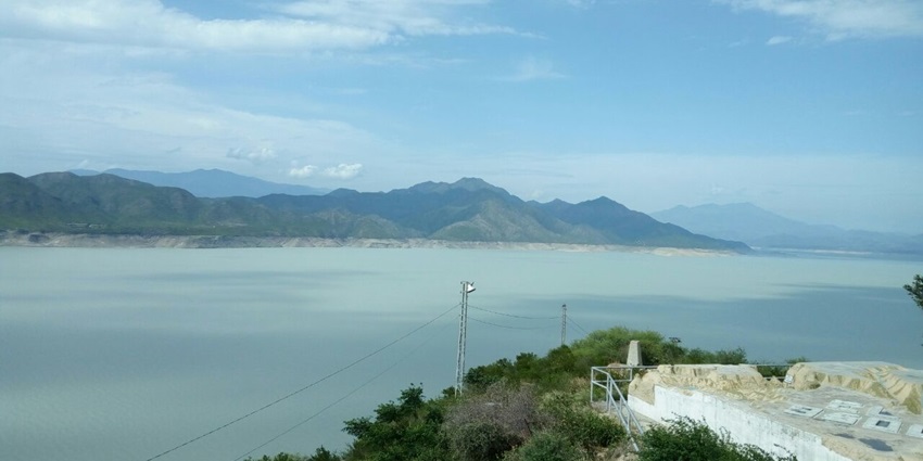 Tarbela Reservoir with surrounding hills, one of the Largest Artificial Lakes in Asia.