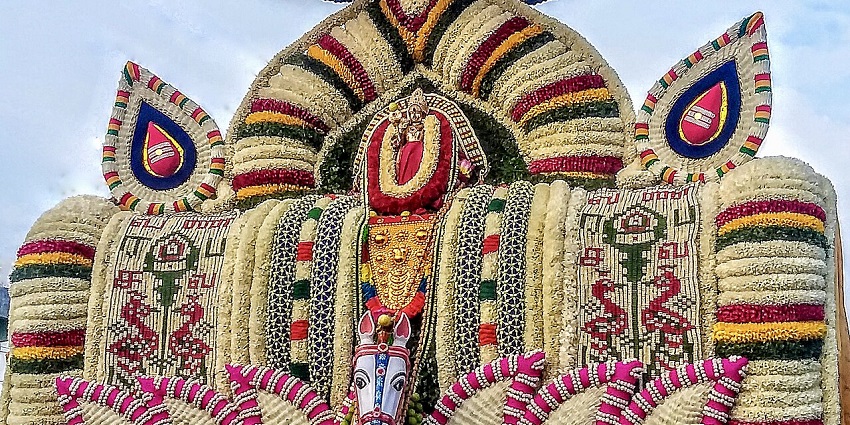 An image of a temple decorated during one of the most popular festivals in Magh month.