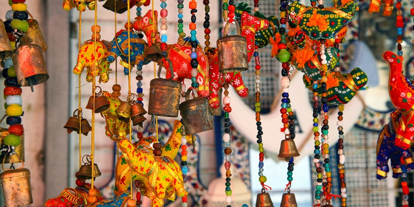 A glimpse of colourful handicraft items being sold at the bustling Thamel District.