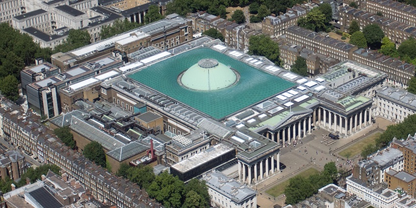 An aerial view of the British Museum, one of the most visited art museums in the world.