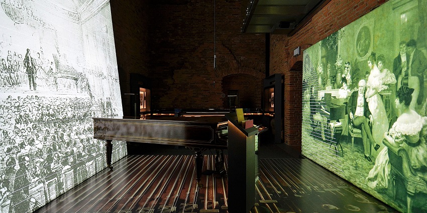 A view of one of the exhibit rooms at the famous music museums dedicated to Chopin.