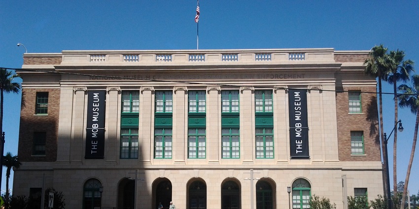 The entrance to the Mob Museum of crime and law enforcement in Las Vegas
